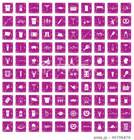 100 beer icons set grunge pink 40706876