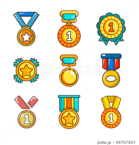 Gold medal icon set, cartoon style - Stock Illustration [40707005] - PIXTA