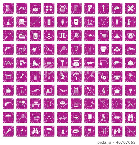 100 tackle icons set grunge pink 40707065