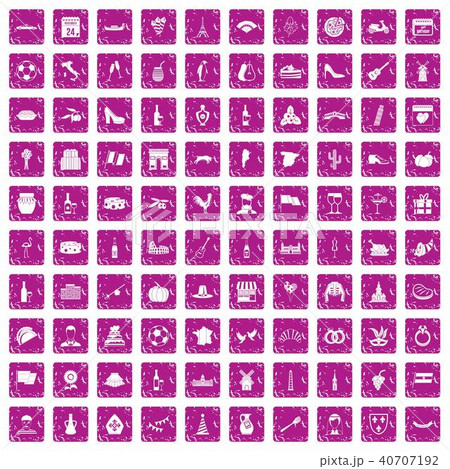 100 wine icons set grunge pink 40707192