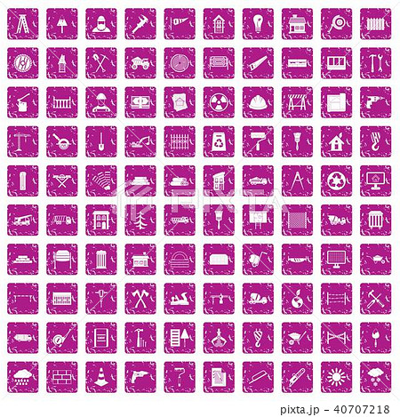 100 building materials icons set grunge pink 40707218