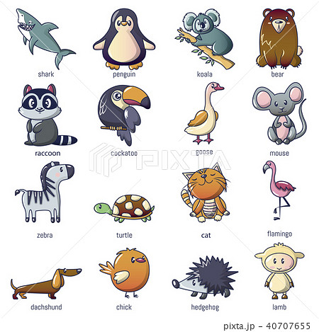 Animals icons set, cartoon style 40707655