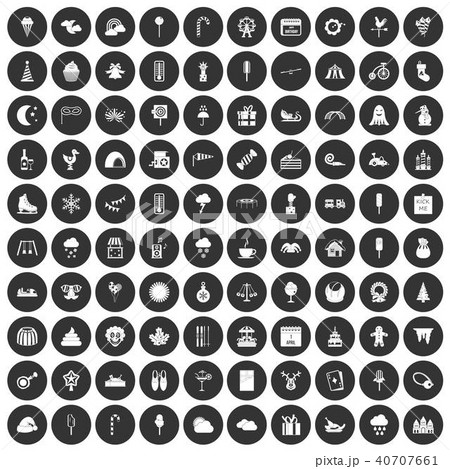 100 childrens parties icons set black circle 100 childrens parties icons set black circle 40707661