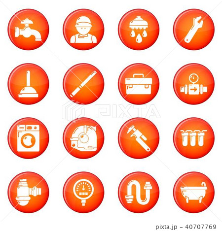 Plumber symbols icons set red vector 40707769