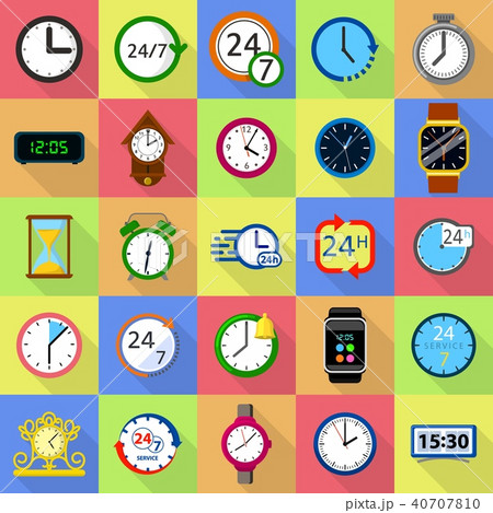 Time and clock icons set, flat style 40707810