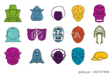 Mask icon set, color outline style Mask icon set, color outline style 40707940