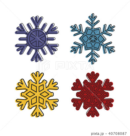 Snowflake icon set, color outline style 40708087