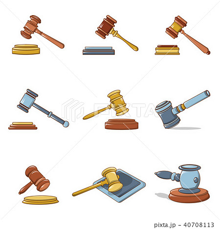 Judge hammer icons set, cartoon style 40708113