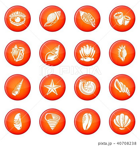 Tropical sea shell icons set red vector 40708238