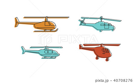 Helicopter icon set, color outline style Helicopter icon set, color outline style 40708276