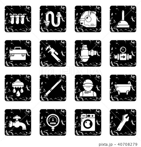 Plumber symbols icons set grunge vector Plumber symbols icons set grunge vector 40708279