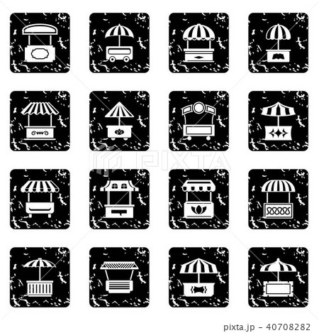 Street food kiosk icons set grunge vector 40708282