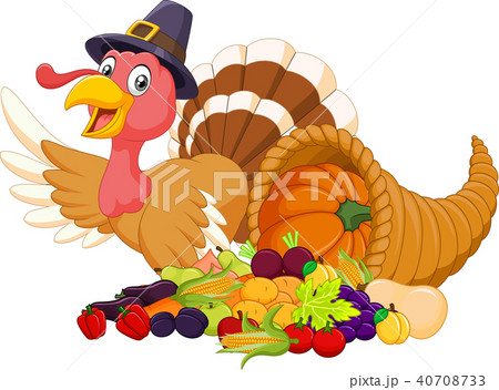 Thanksgiving turkey mascot with Harvest cornucopia Thanksgiving turkey mascot with Harvest cornucopia 40708733