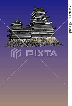 日本の城現存天守松本城青空バックのイラスト素材