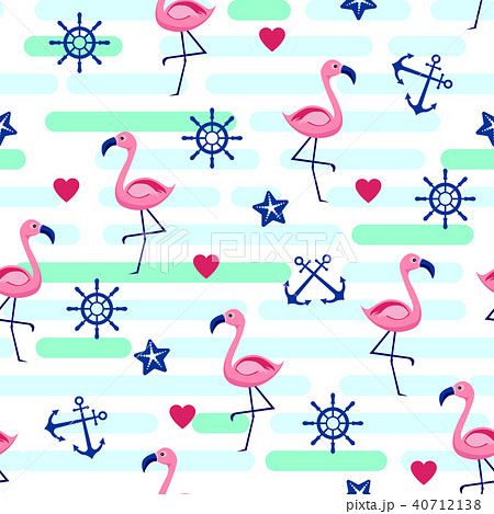 Seamless pattern with Flamingos and Marine Seamless pattern with Flamingos and Marine 40712138