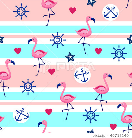 Seamless pattern with Flamingos and Marine Seamless pattern with Flamingos and Marine 40712140