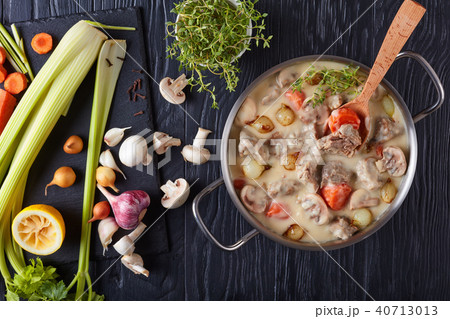 creamy veal stew in a pot creamy veal stew in a pot 40713013