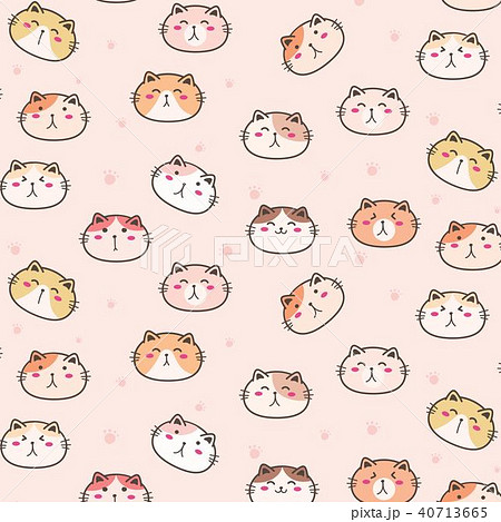 Cute Cats Vector Pattern Background. Fun Doodle.  40713665