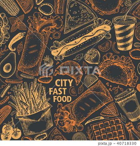 Fast food hand drawn vector illustrations. Street food banner design template. Can be use for fast 40718330