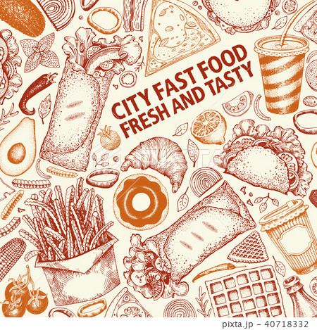 Fast food hand drawn vector illustrations. Street food banner design template. Can be use for fast Fast food hand drawn vector illustrations. Street food banner design template. Can be use for fast 40718332