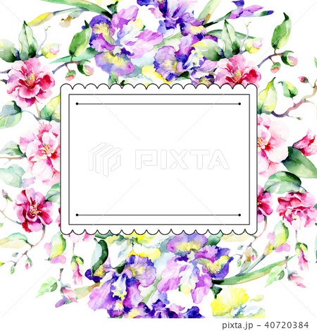 Colorful bouquet. Frame border ornament square. Fabric wallpaper print texture. Colorful bouquet. Frame border ornament square. Fabric wallpaper print texture. 40720384