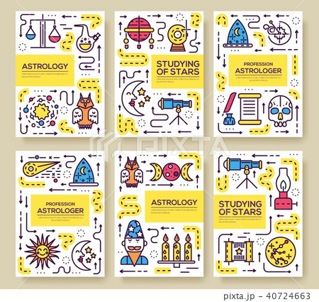 Astrology thin line brochure cards set. 40724663