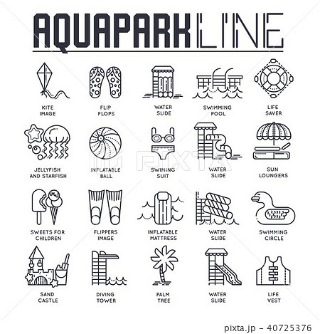 Set of different line icons dedicated to aquapark Set of different line icons dedicated to aquapark 40725376