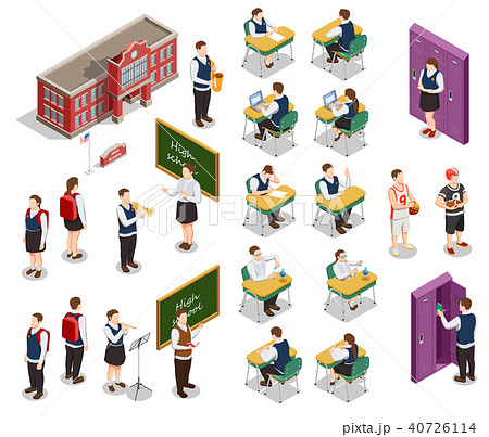 Isometric School People Setのイラスト素材