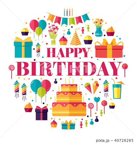 flat happy birthday infographics template conceptのイラスト素材