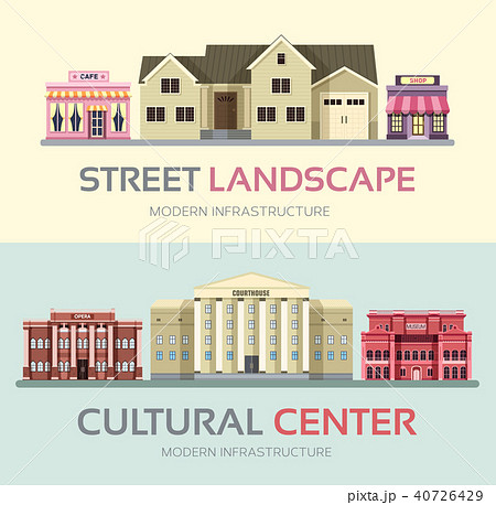 Landscape street town banners set. Town vector 40726429