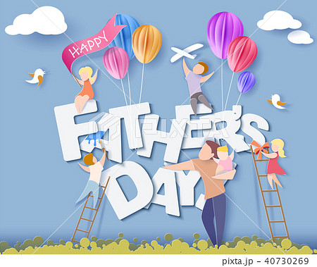 Happy fathers day card. Paper cut style. 40730269