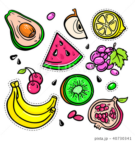Fruits - vector isolated retro stickers set Fruits - vector isolated retro stickers set 40730341