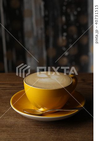 Cup of cappuccino with heart. Close up 40731515