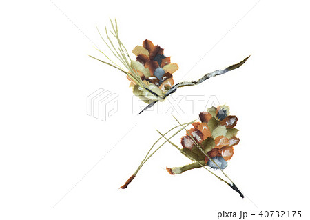 松ぼっくりと松葉 和紙ちぎり絵 松ぼっくりと松葉 和紙ちぎり絵 40732175