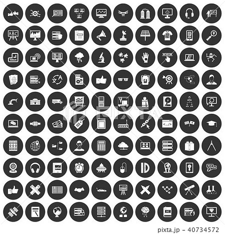 100 education technology icons set black circle 40734572