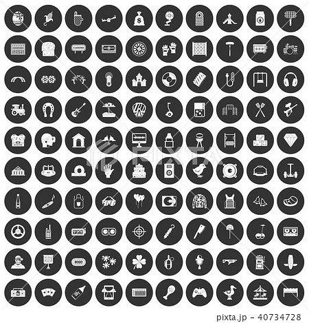 100 entertainment icons set black circle 100 entertainment icons set black circle 40734728