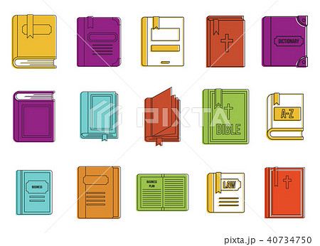 Book icon set, color outline style 40734750
