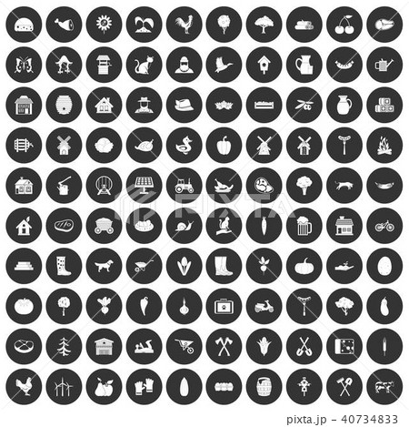 100 farm icons set black circle 40734833