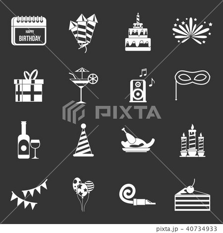 Happy Birthday icons set grey vector Happy Birthday icons set grey vector 40734933