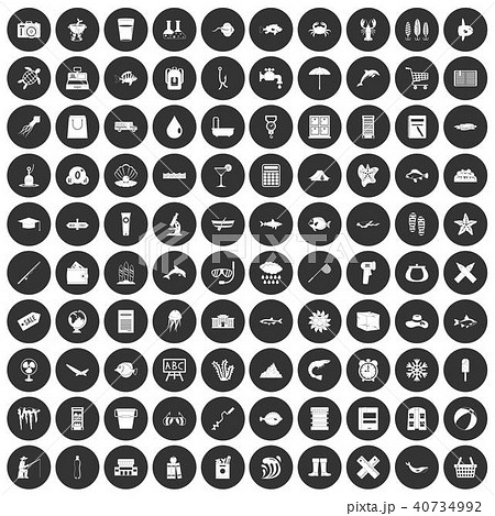 100 fish icons set black circle 40734992