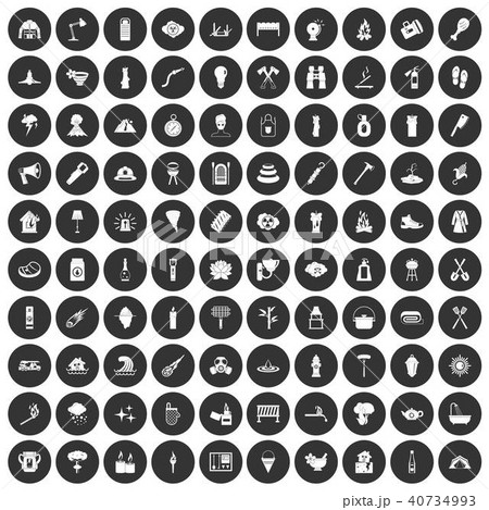 100 fire icons set black circle 40734993