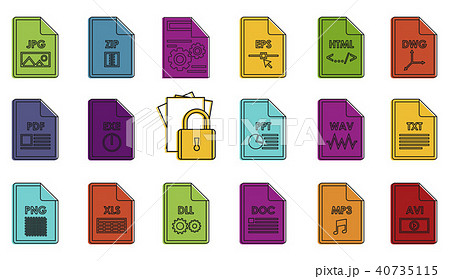 File type icon set, color outline style 40735115