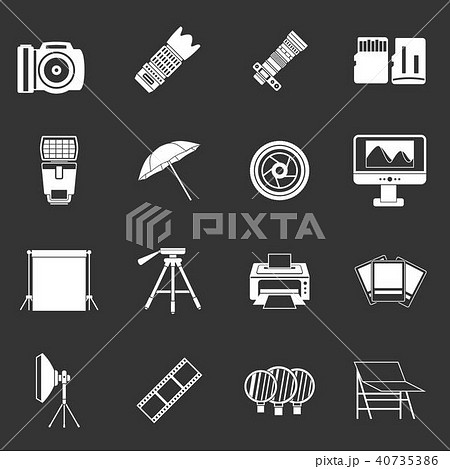 Photo studio icons set grey vector 40735386