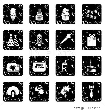 Happy birthday icons set grunge vector 40735440