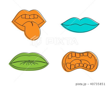 Lips icon set, color outline style Lips icon set, color outline style 40735851