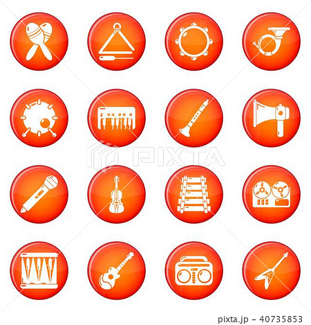 Musical instruments icons set red vector 40735853