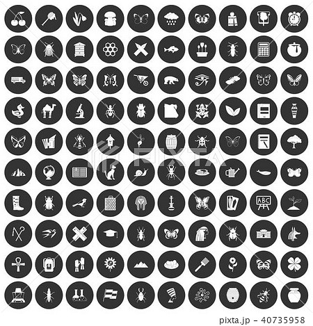 100 insects icons set black circle 40735958