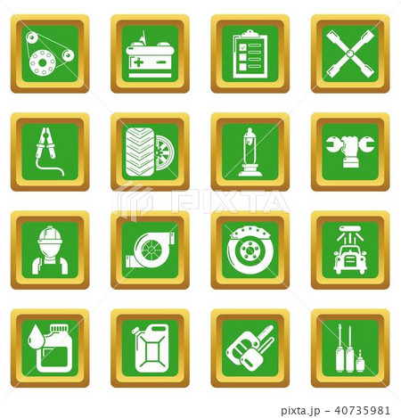 Auto repair icons set green square vector 40735981