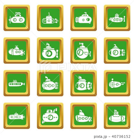 Submarine icons set green square vector 40736152