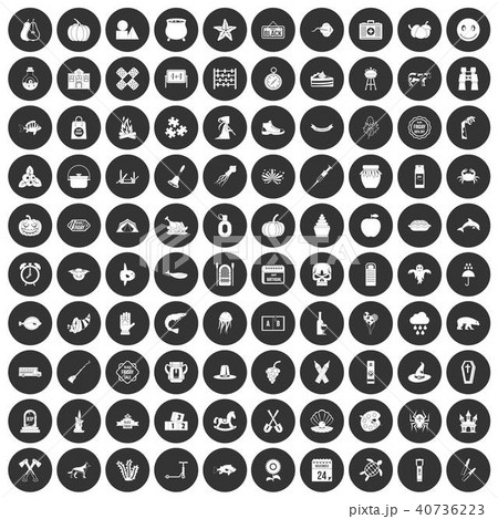 100 autumn holidays icons set black circle 40736223